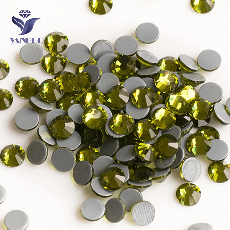 YANRUO 2058HF Olivine Flat Back Rhinestones Hotfix Iron On Strass Hot Fix Crystal Stone For Clothes