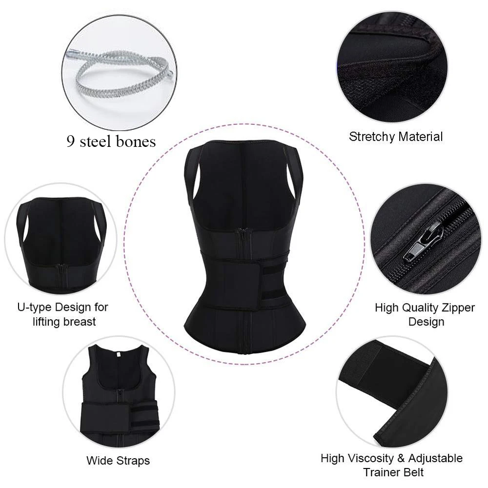 Cao Su Eo Huấn Luyện Áo Vest Áo Nén Cao Nữ Dây Kéo Tập Toàn Thân Underbust Eo Cincher Gen Nịt Bụng Định Hình