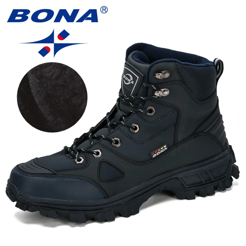 BONA New Designers Leather Hiking Shoes Men Winter Outdoor Mens Sport ShoesTrekking Mountain Athletic Shoes Man