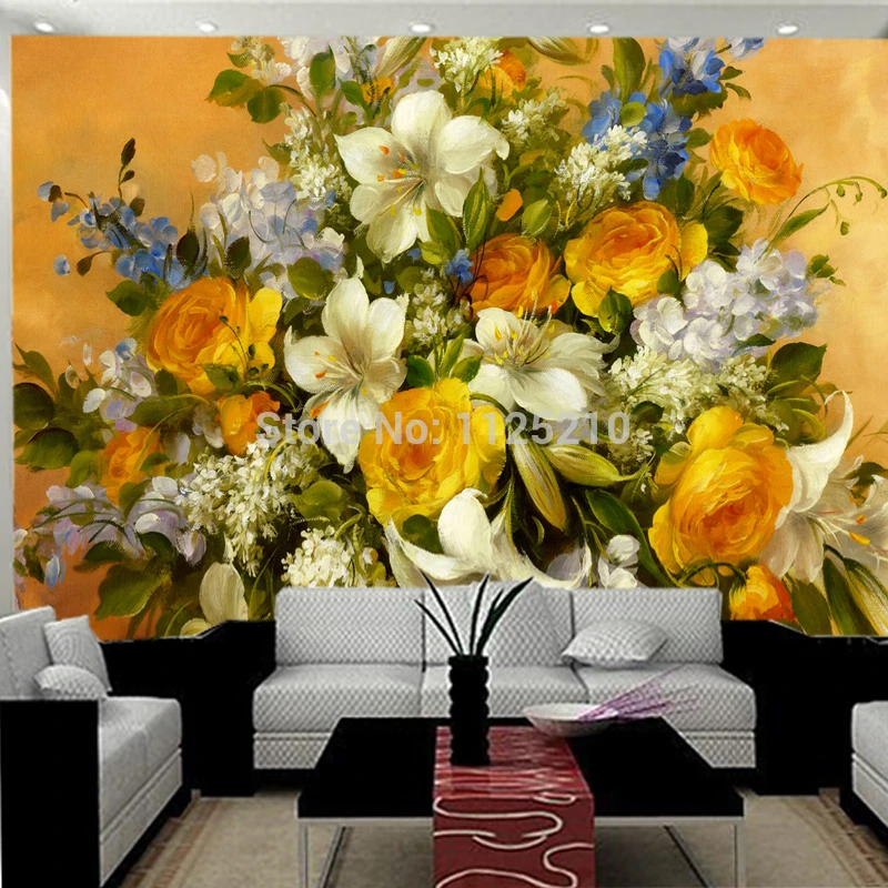 

beibehang oil painting the lily flowers television sofa setting wall of the sitting room wall wallpaperCustom sizes wallpaper