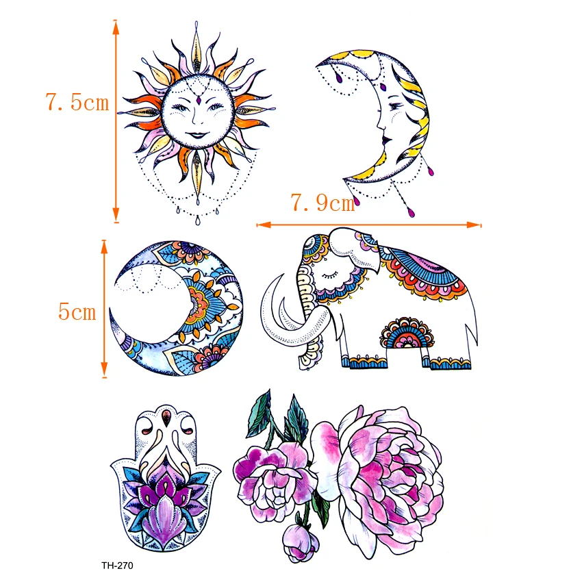 Cute Sun Moon Elephant Waterproof Temporary Tattoo Sticker Body Art Sticker Tatoo Men Tattoo sleeve kids Tatuajes  Temporales