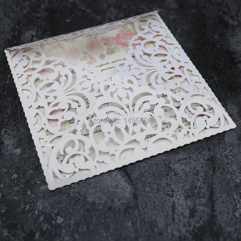 Laser cut wedding invitation/graceful four fold card/lace elegant wedding invite/customize your color