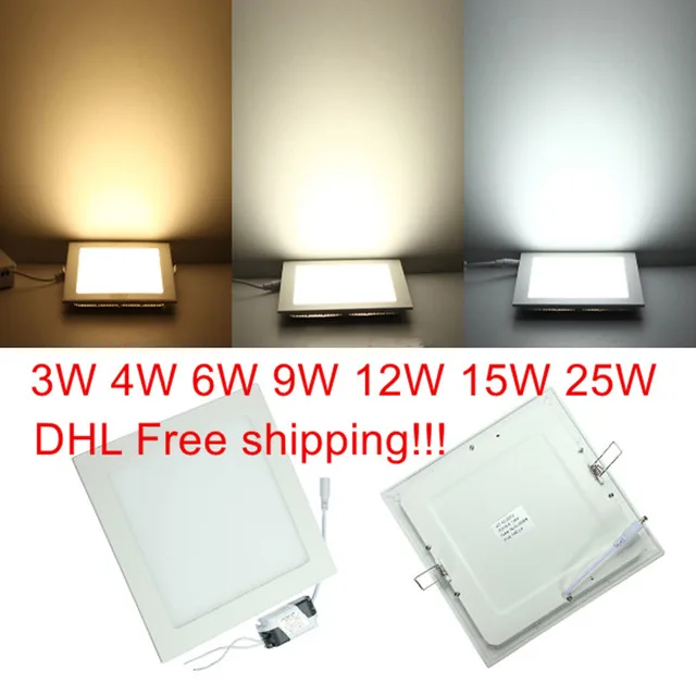 

3W 4W 6W 9W 12W 15W 25W LED indoor Ceiling Recessed Grid Downlight / Square Panel Light With LED Transformer 20pcs/lot,DHL Free