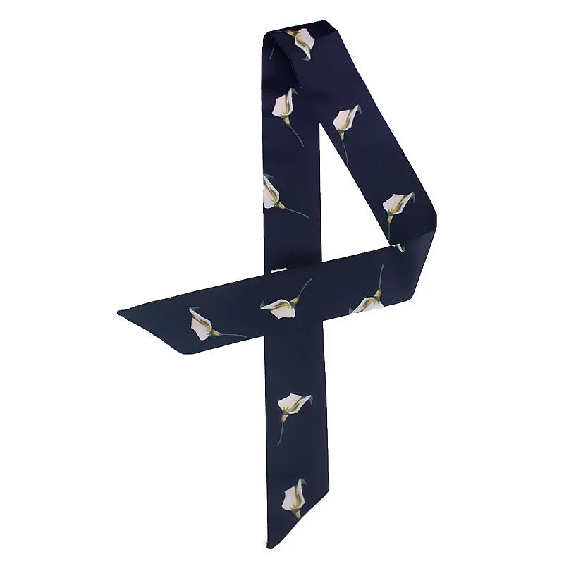 France Floral Luxury Brand Women Foulard Fashion Flower print Skinny Small Bag Twill Silk Scarf Ribbon Head Hair Handle Scarf