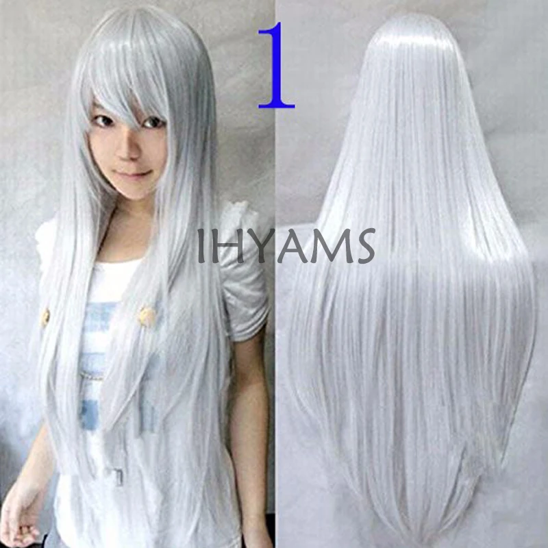 80cm Long Straight Synthetic Hair Hitman Reborn-Superbia Squalo Silver white Cosplay Costume Wig + Wig Cap