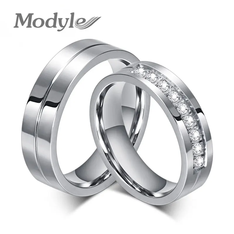 Modyle 2024 New CZ Wedding Rings for Women Men Silver Color Couple Engagement Ring Jewelry Gifts