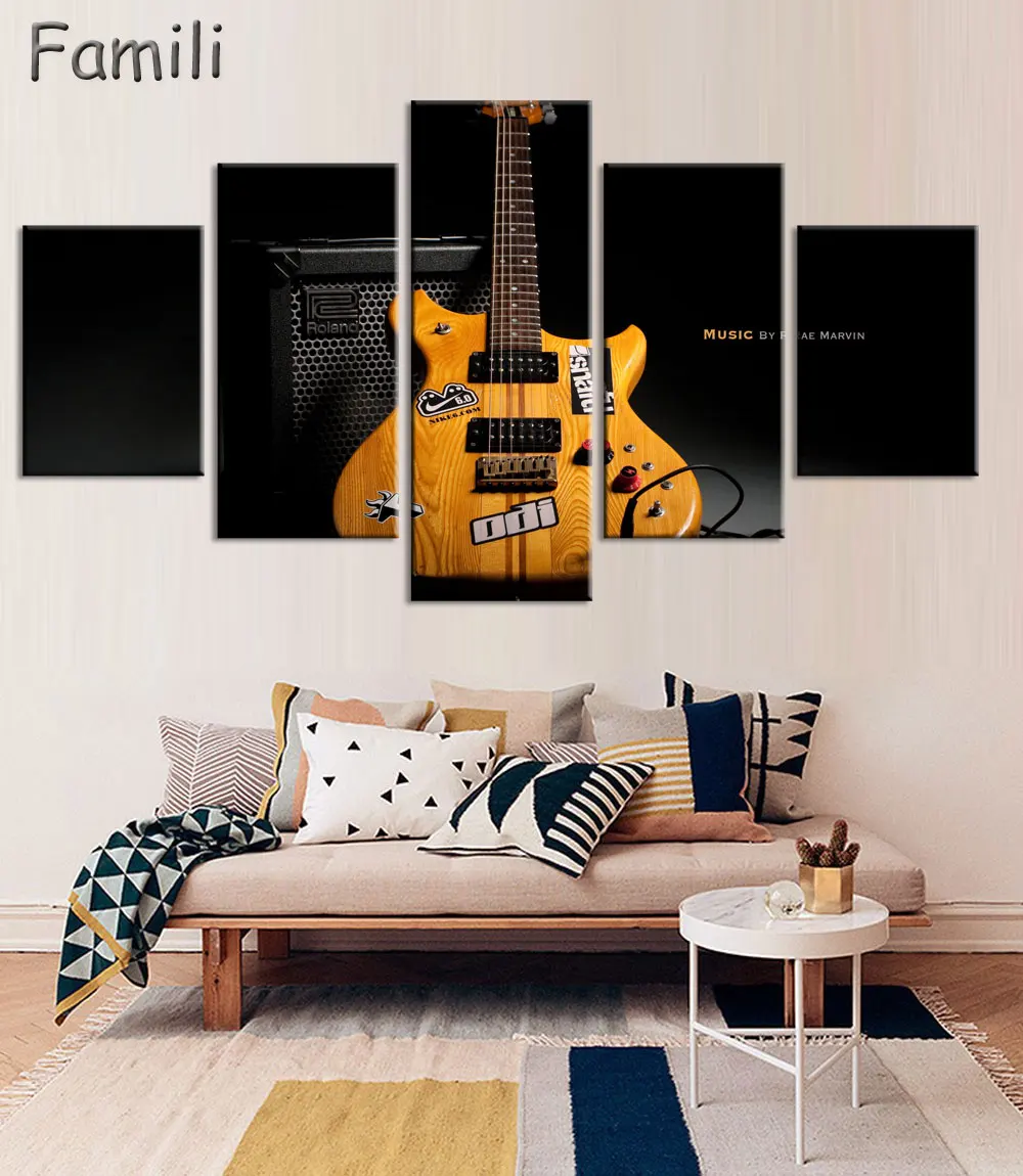 Canvas Wall Art UnFramed Home Decor Pictures 5 Pieces Electric Guitar Paintings Vintage Music Instrument Posters HD Printed PENG