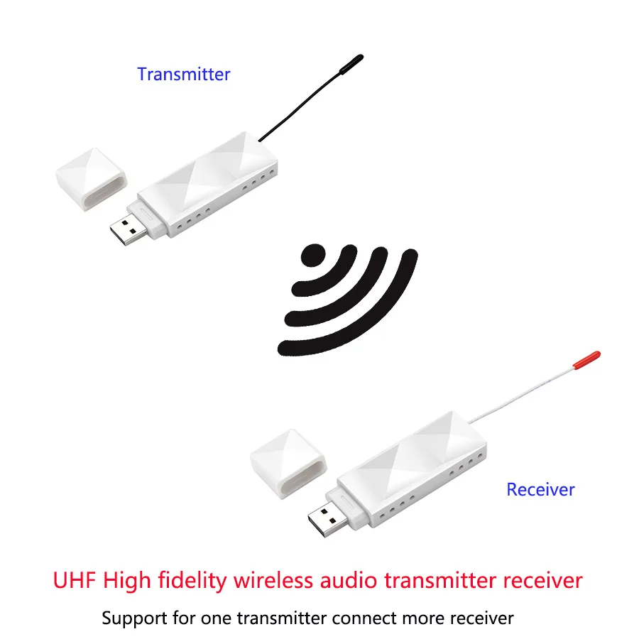 UHF Hifi Wireless Audio Digital Transmitter Receiver Support One to Many Receivers Up to 90M /200M with 3.5mm audio cable