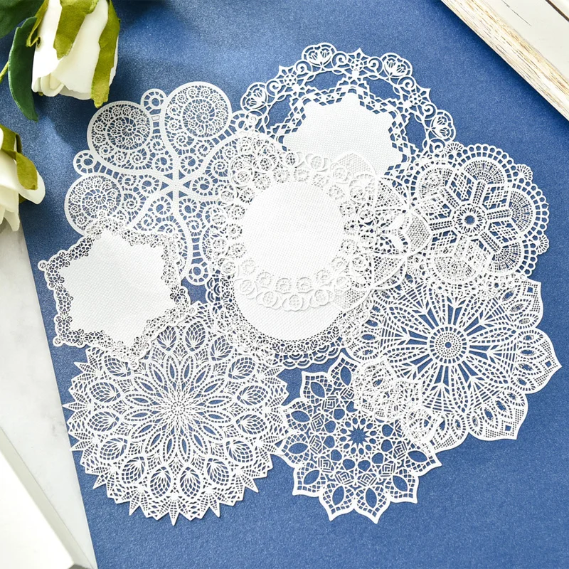 10Pc Circle lace Material Paper Junk Journal Planner Craft Paper Scrapbooking Vintage Decorative Stickers DIY Craft Photo Albums