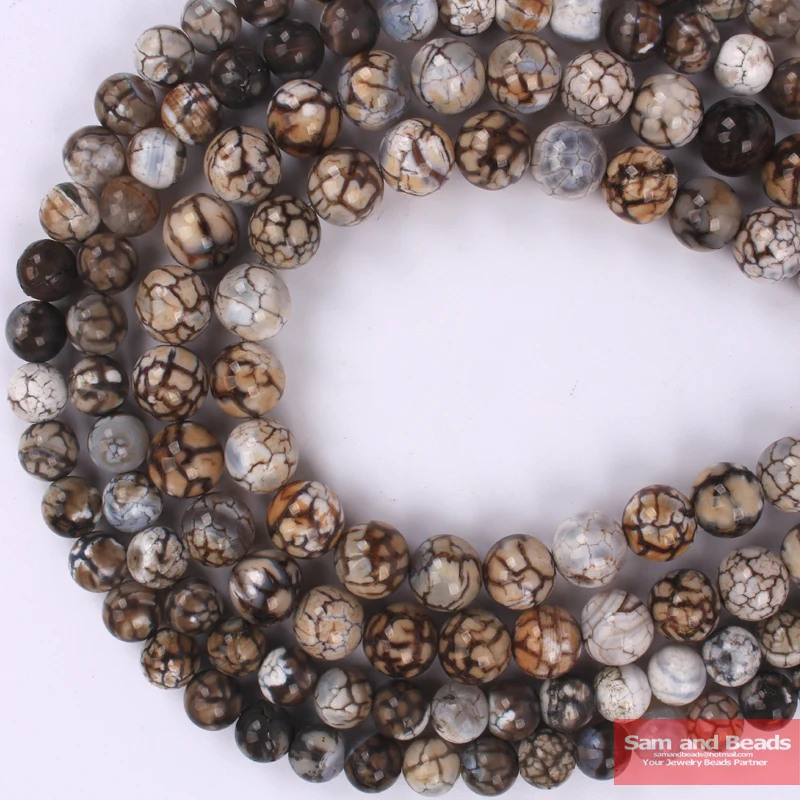 Natural Stone Coffee Fire Dragon Veins Agates Round Loose Beads 6 8 10 12MM Pick Size For Jewelry Making CFDV01