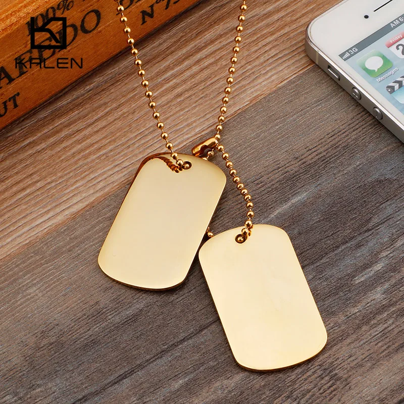 KALEN Engraved Name Dog Tags Pendant Necklace Men‘s Polished Trend Jewelry Gift Military Army Stainless Steel Chain Accessories view 4
