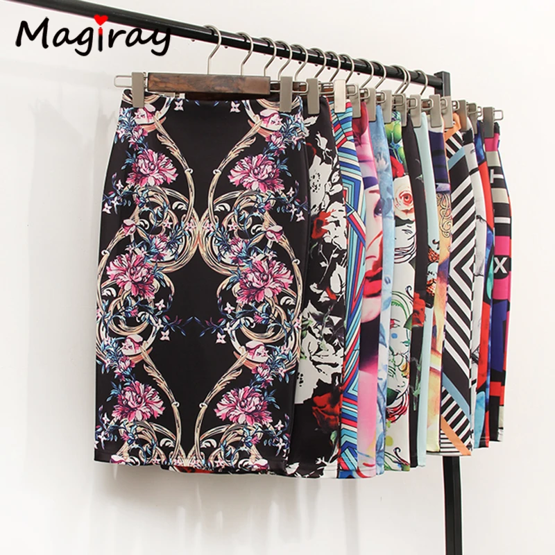 Magiray-Jupe crayon taille haute à imprimé floral pour femme, jupes moulantes à la mode, longueur au genou pour femme, Saia élastique, 23 couleurs, C574