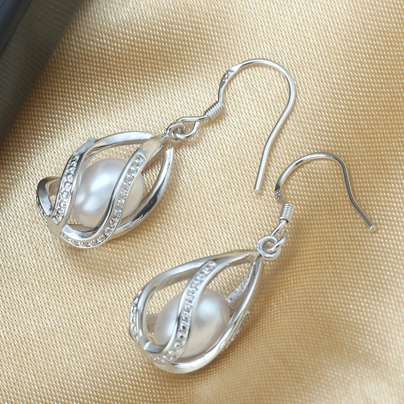 Natural Freshwater Pearl Drop Earrings For Women Elegant 925 Sterling Silver Anti allergy Earrings DIY Cage Jewelry 2019 cauuev