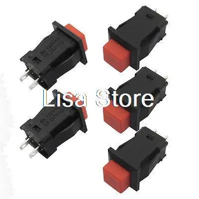 AC 125V/3A 1A/250V Red Square Cap 2 Pin SPST Self Lock Push Button Switch