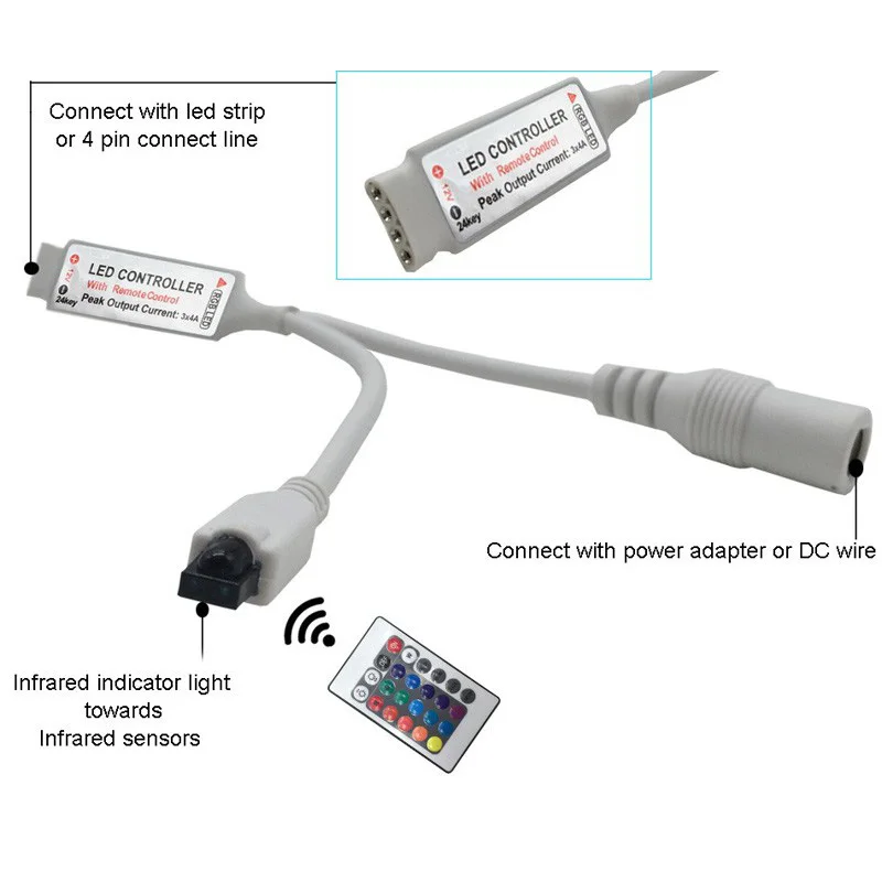 Led Rgb Controller DC12V-24V Dubbele Output 24key 44key Ir Remote Controller Voor 5050 2835 Rgb Led Strip