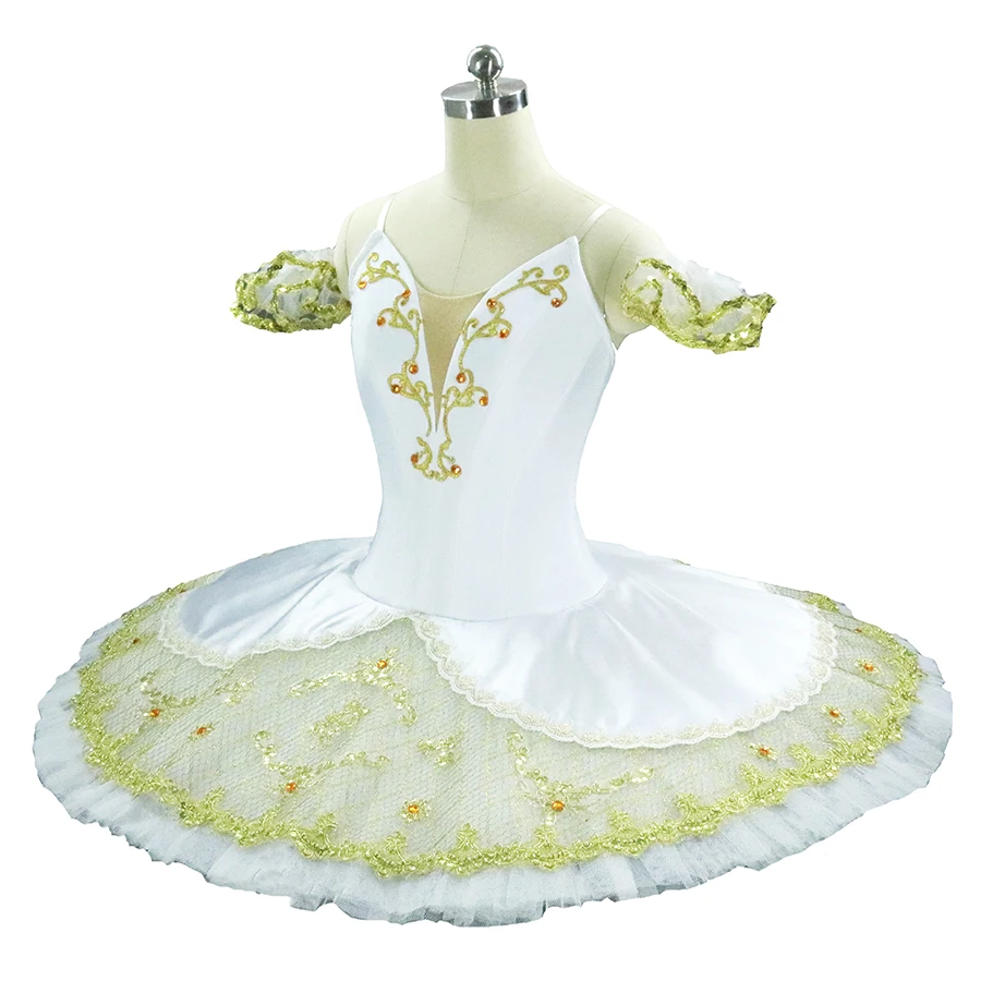 Costume de Ballet classique professionnel Tutu Paquita, blanc, doré, pour scène, crêpe, modèle pour fille