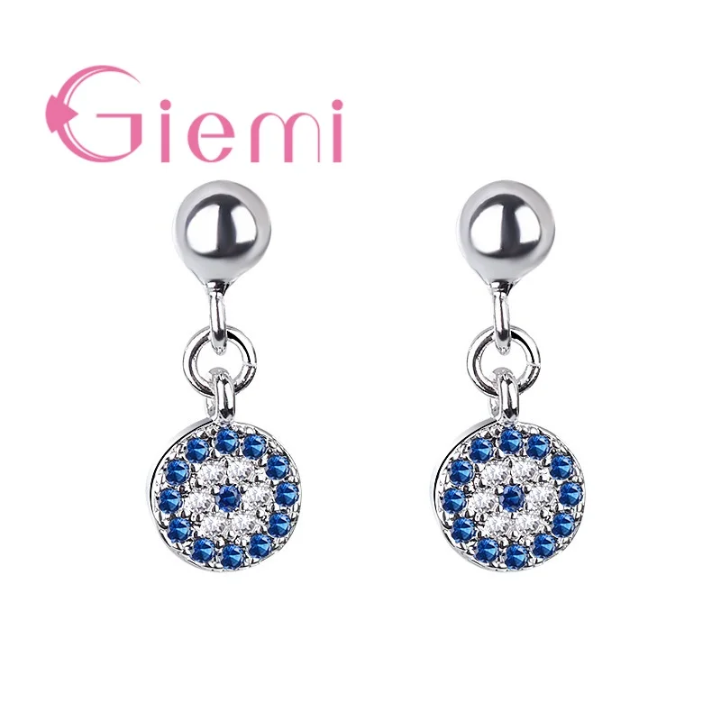 

Blue Cubic Zirconia Paved Evil Eye Stud Earring New 925 Silver Turkey Lucky Eye Tiny Push Back Earring For Wedding