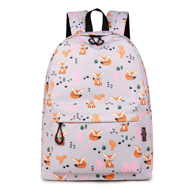 2023 New Waterproof Backpack For Women Cute Fox Printing Backpack Student Cartoon School Bags Large Size Laptop Bookbag MN1401