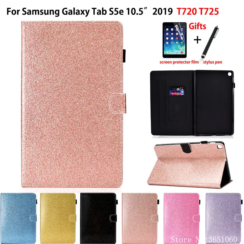 Glitter Case For Samsung galaxy tab S5e 10.5 2019 T720 SM-T720 SM-T725 Smart Cover Funda Tablet Flip Stand Shell Coque +Film+Pen