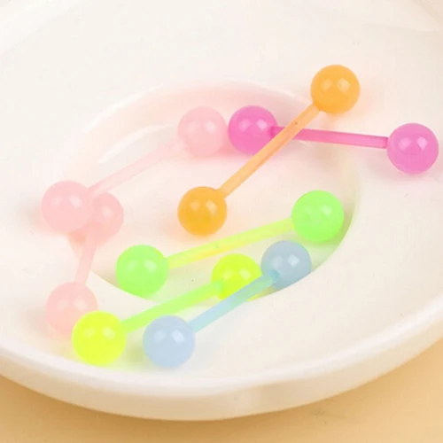 7Pcs Tongue Ring Barbell Body Piercing Jewelry Luminous Glow Acrylic Tongue Rings Nose Barbell Bars