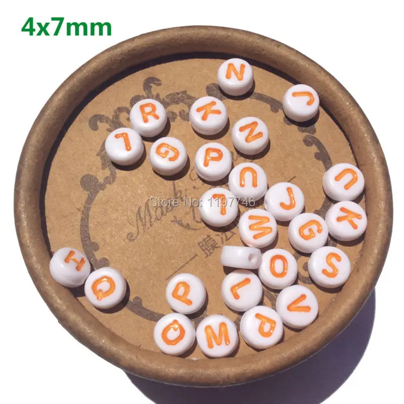 Mixed Flat Round Coin White With Halloween Orange Alphabet Letter Acrylic Spacer Beads 7mm 3600pcs/lot 4x7mm Free Shipping