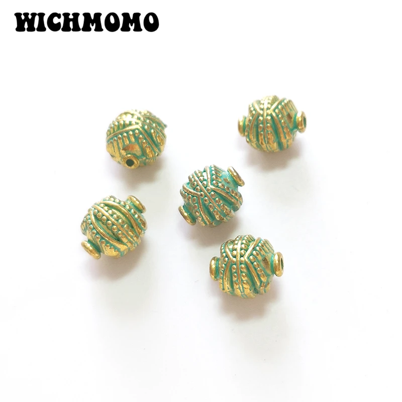 2021 New Fashion 10pcs 10MM Retro Patina Plated Zinc Alloy Green Round Beads for DIY Bracelet Jewelry Accessories