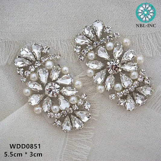 

(50pcs) Wholesale crystal pearl rhinestone applique iron on for wedding dresses hair accessories WDD0851