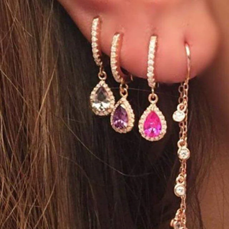 Rose gold silver color enamel Cubic zirconia tear drop fashion jewelry multiple piercing women fashion earring