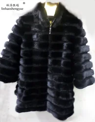 Linhaoshengyue Seven  Branch   Sleeve  Real  Natural  Mink Fur Coat and Long Sections,Coat  Mink