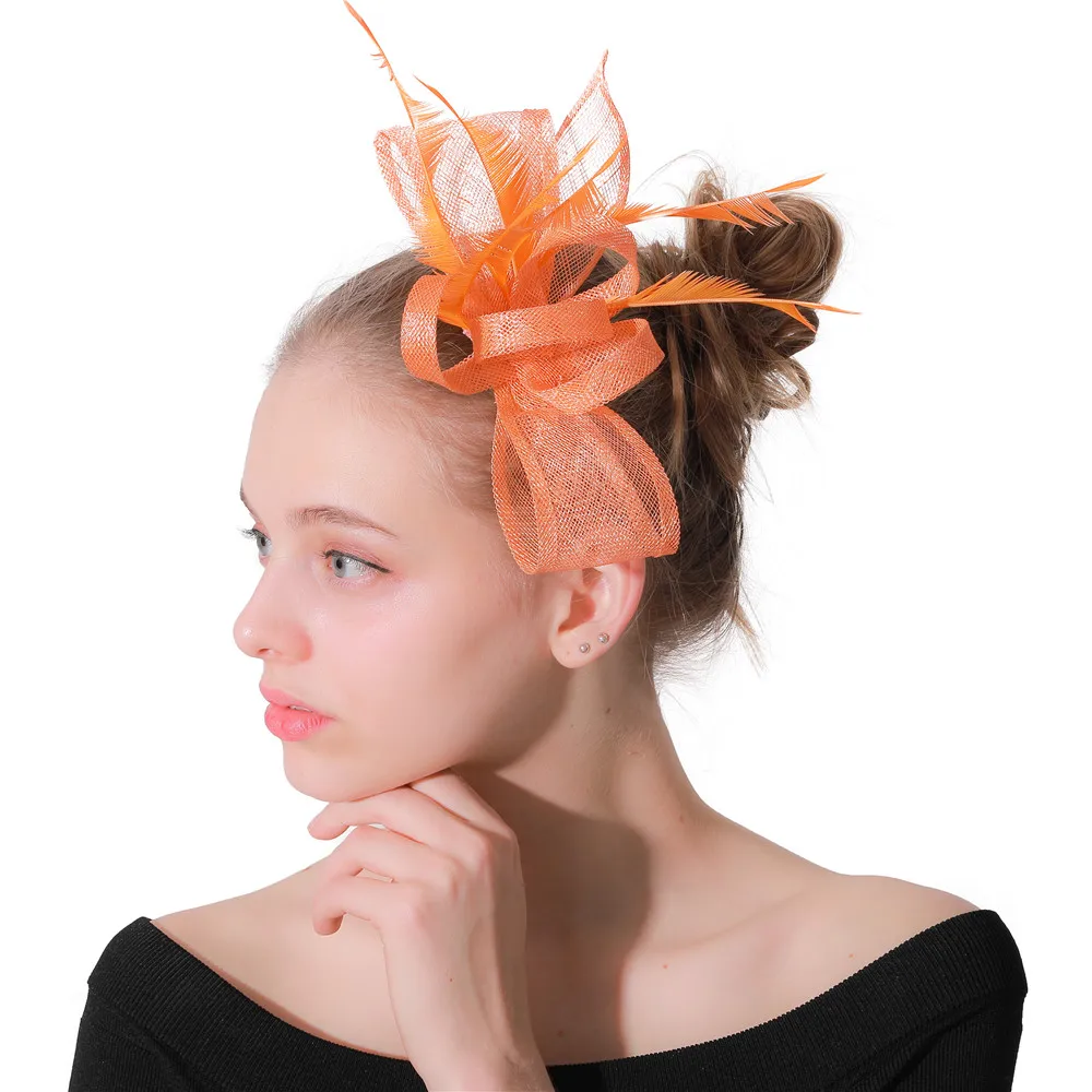 Pince à cheveux de chapeau Fascinator pour dames, épingle à cheveux, nœud Derby, orange, occasion de patients, belle coiffure, accessoires de fête de mariage, mode