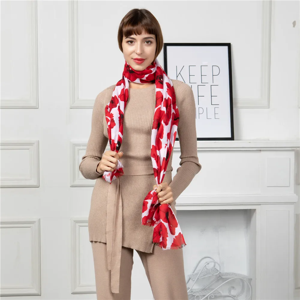 Jinjin.QC New Women Scarf Cotton Polyester Material Floral Pattern White & Red Casual Scarves 180x90cm All Seasons Lightwear