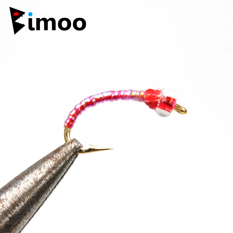 Bimoo 10pcs #14 Midge Chironomids Disco Red Black Color Bead Larva Beadhead Nymphs Fly Fishing Flies / Bait / Lure / Hegene