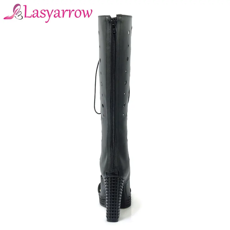 Lasyarrow Sandalias Mujer 2018 Estate Sandali Zapatos Femme Thick Tacchi Alti Scarpe Donna Peep toe Allacciatura Stivali Al Ginocchio Zipper RM563