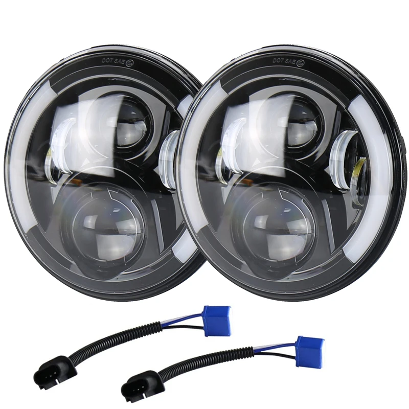 2 Pcs 7 Inch 12V DC 50W LED Headlights White DRL Yellow Turn Signal Lights for JK TJ -Lada Niva