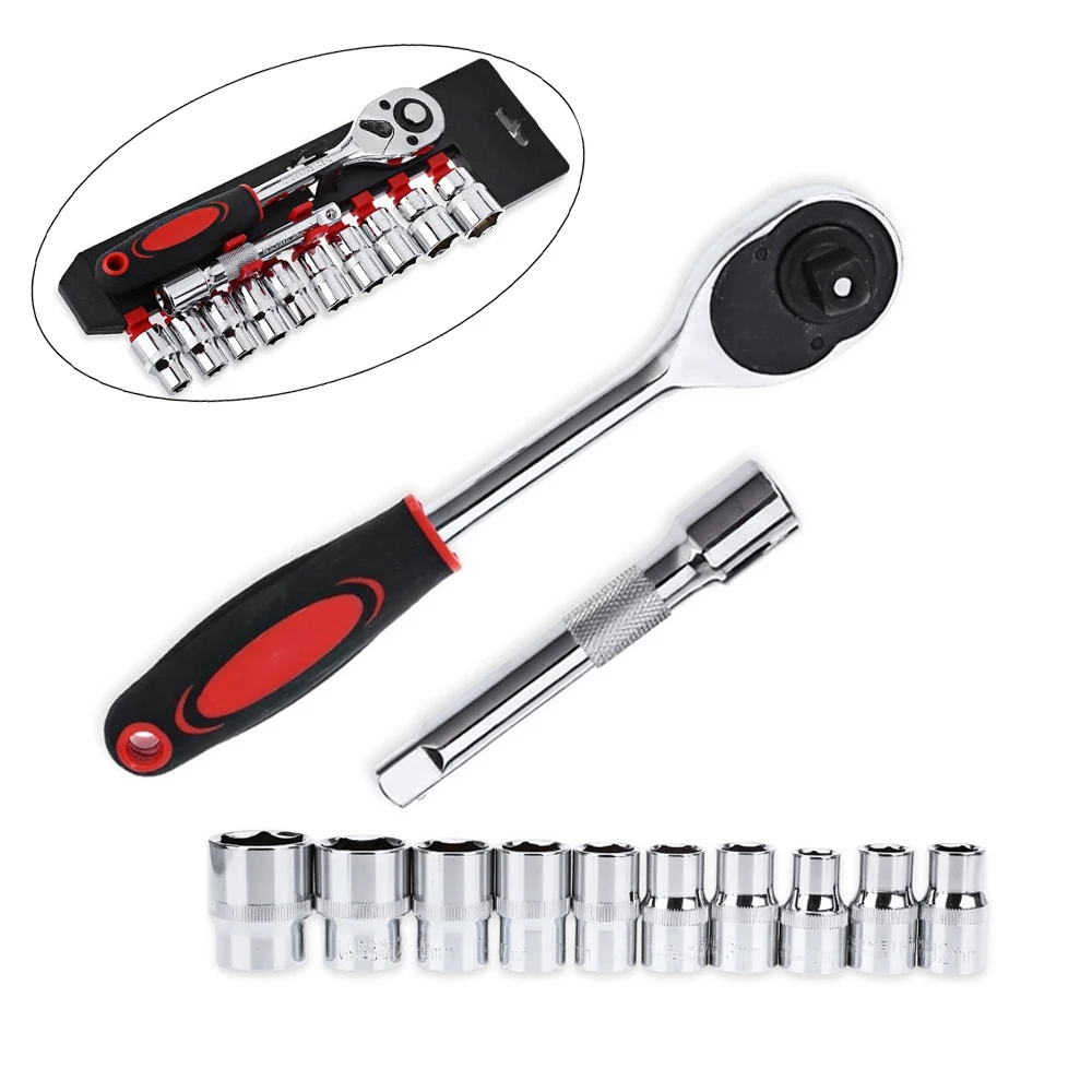 

1/4" 4-14mm Socket Wrench head metric socket set kit bolt hexagon allen head torque wrench with Rubber handle