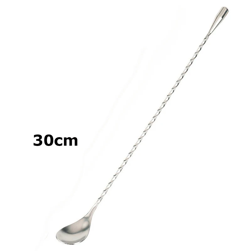 Free Shipping 50PCS  30cm Stainless Steel Mixing Cocktail Spoon, Spiral Pattern Bar Teardrop Spoon Stir Spoon Bar Tool