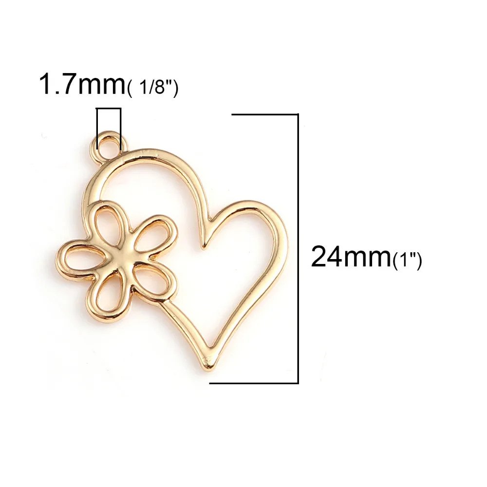 DoreenBeads Fashion Zinc Based Alloy Pendant Charms Heart Gold Matt Flower Pattern DIY Findings 24mm(1