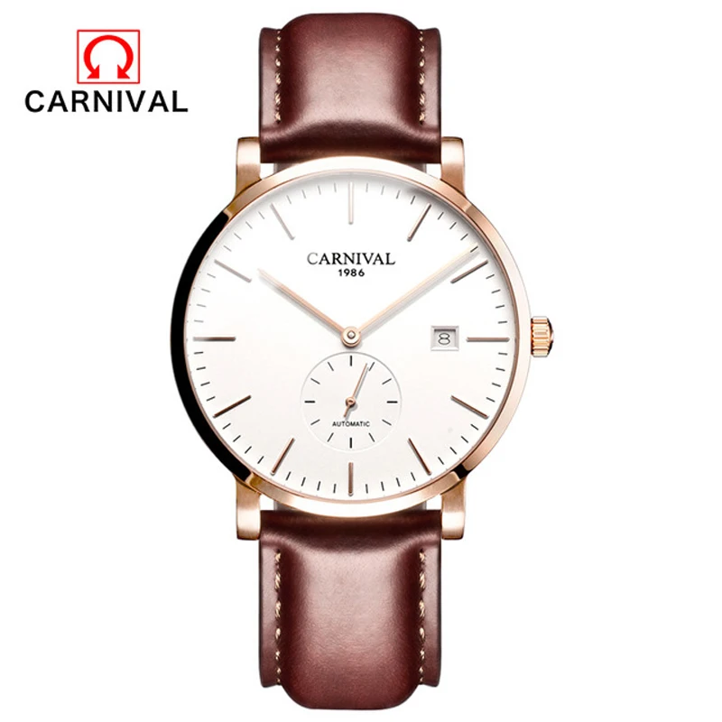 New Carnival Ultra-thin 10MM Automatic Mechanical Watch Men Luxury Brand Watches Waterproof erkek kol saati Men's Clock C8039-5