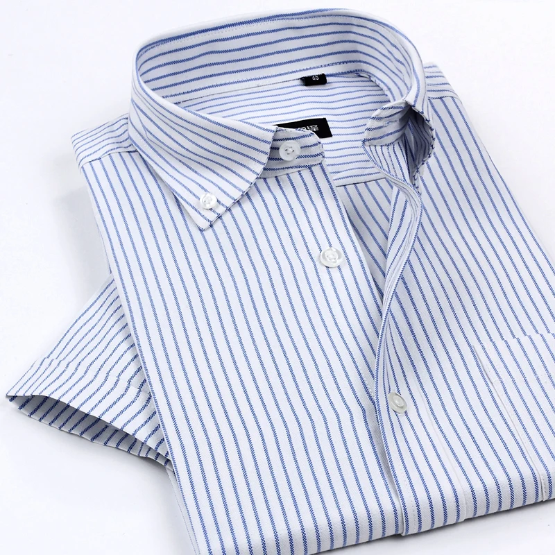 New Arrival Men\'s Classic Style Non-Iron Oxford Shirts Plaid/Striped Short Sleeve Casual Shirt High Quality Brand Clothing