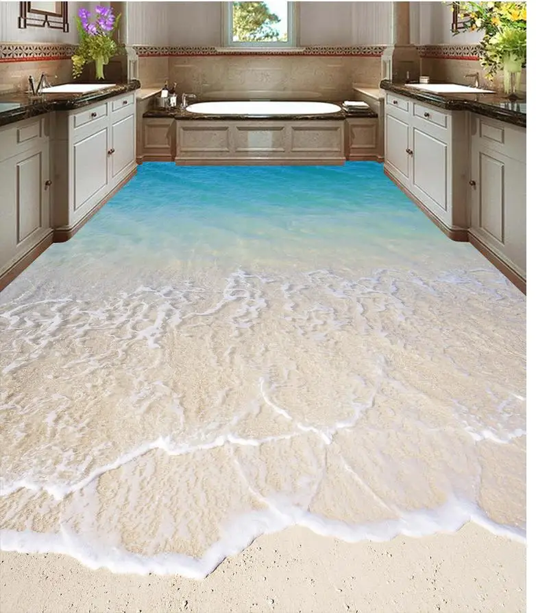 3D sea beach floor 3D stereoscopic wallpaper PVC waterproof floor Custom Photo self-adhesive 3D floor