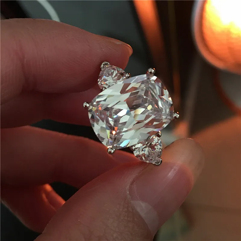Vecalon Statement ring 925 Sterling Silver Cushion cut 8ct AAAAA Cz Engagement wedding band rings For women Party Finger Jewelry