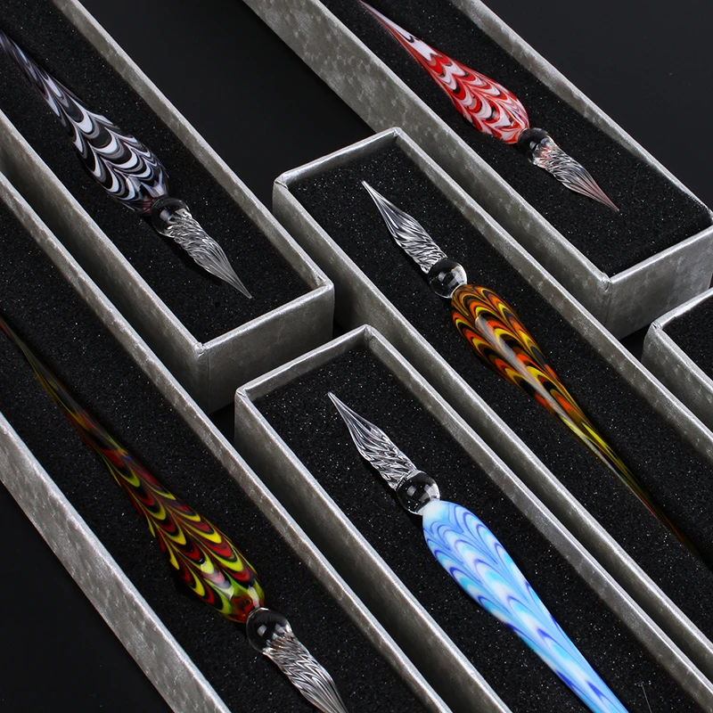 2017 New Design Crystal Dip Pen Glass Signature Pen Business Gifts Office Supplies Glass Writing Pen 6 Color For Choose PL