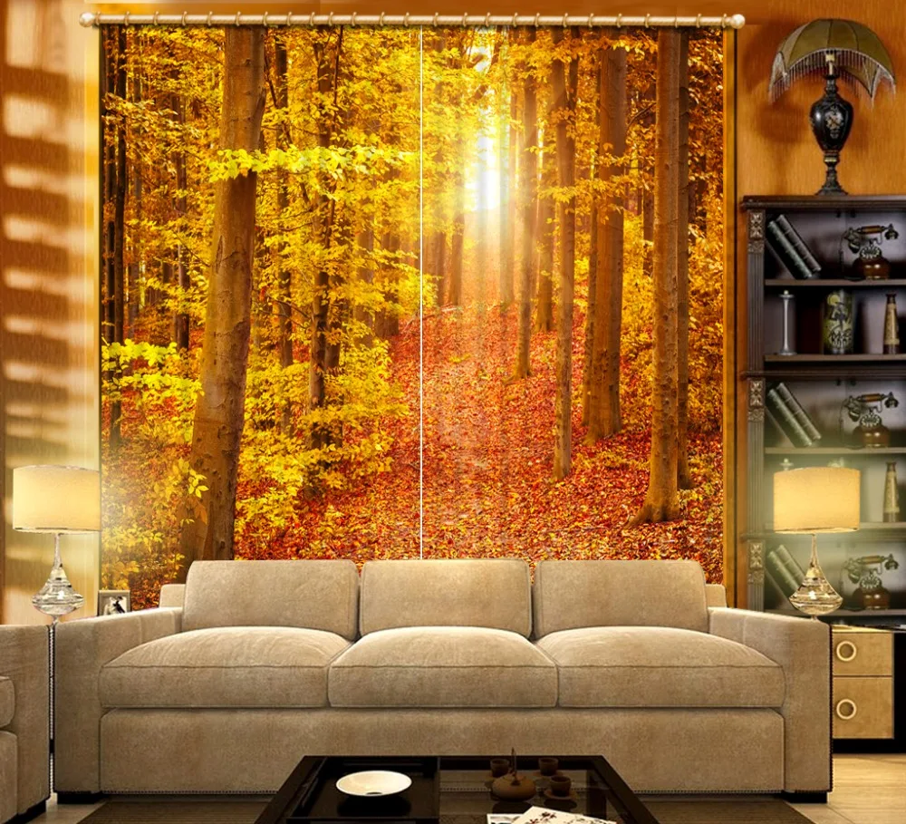 

Golden sunlight curtains forest 3D Curtain Luxury Blackout Window Curtain Living Room