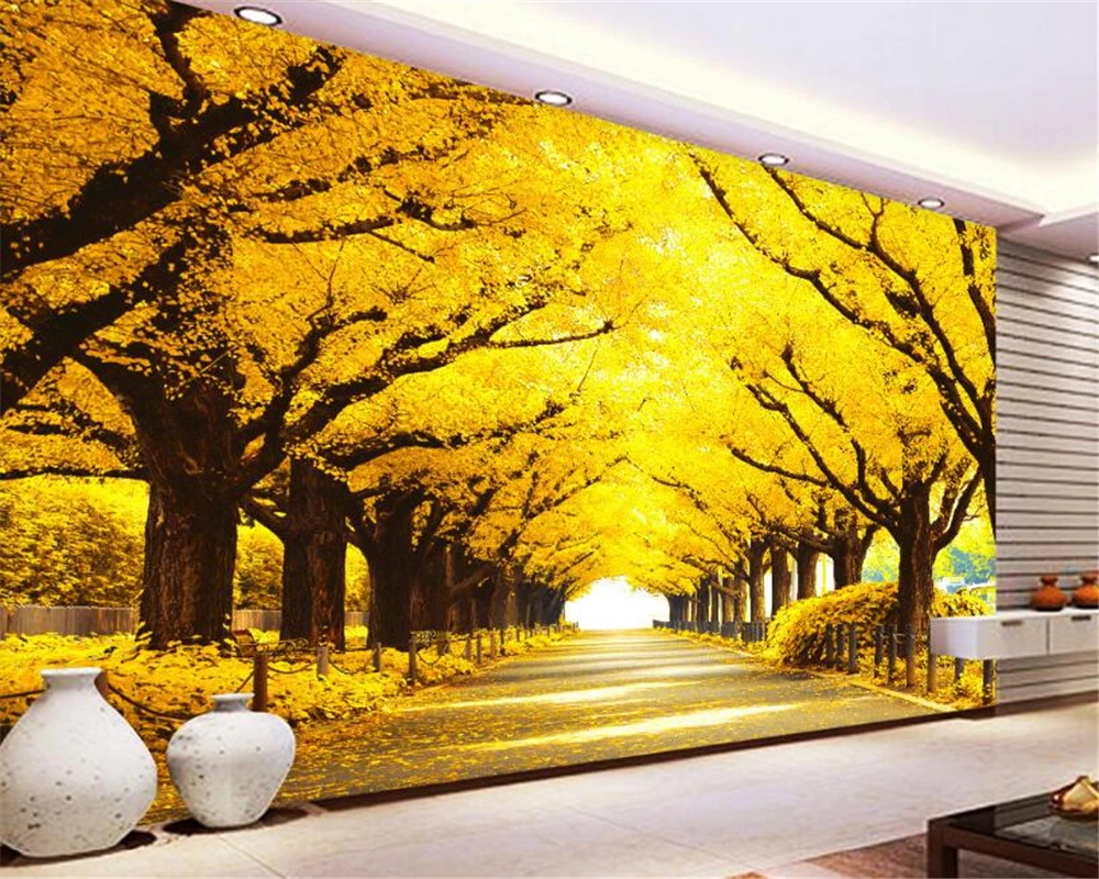 Beibehang wallpaper for walls 3 d yellow leaves tunnels home decoration background living room bedroom tv mural 3D wallpaper