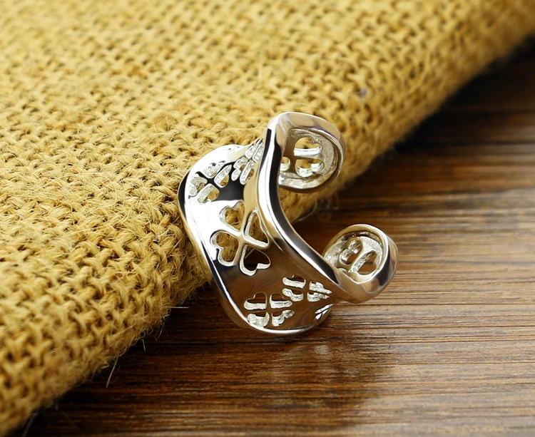 New fashion retro hollow pattern ring. Solid 925 sterling silver 13mm wide face female adjustable size. Clover silver jewelry image 5