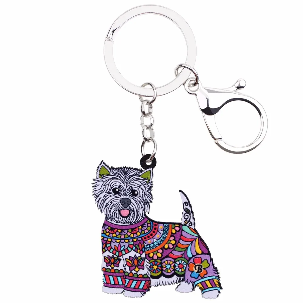 WEVENI Acrylic Anime Jewelry West Highland White Terrier Keyring For Women Girl Bag Car Key Handbag Wallet Charms Keychains GIFT