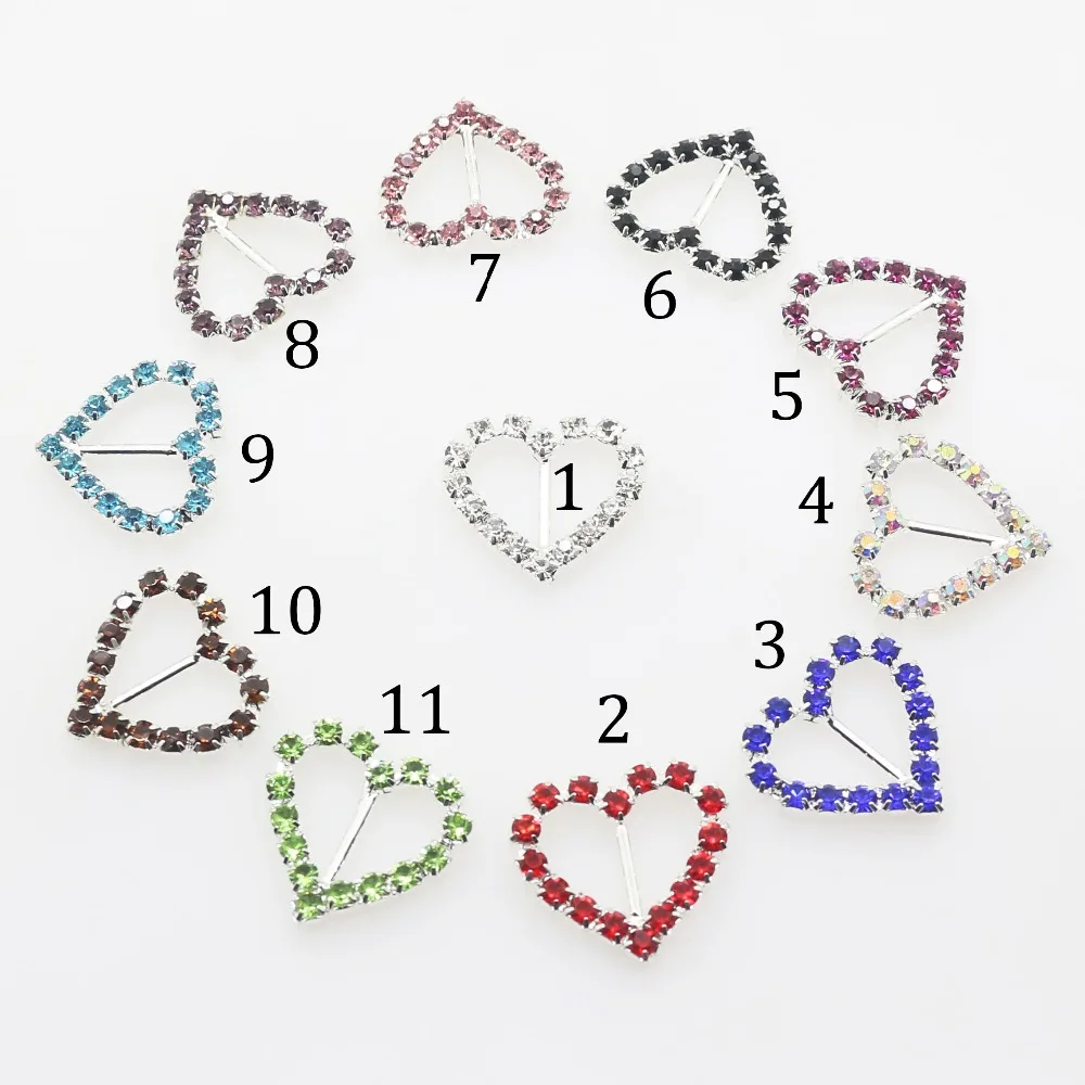 New 21mm*20mm 10pcs/Seet Variety color Heart Crystal Rhinestone buttons Craft decorative Button Diy wedding Embellishment buckle