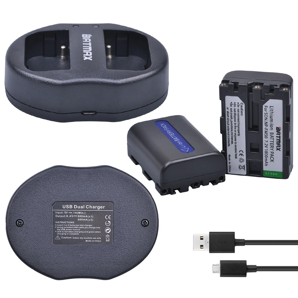 

2Pcs NP-FM50 NP FM50 FM55H Batteries Pack and Dual USB Charger for Sony NP-FM51 NP-FM30 NP-FM55H DCR-PC101 A100 Series DSLR-A100