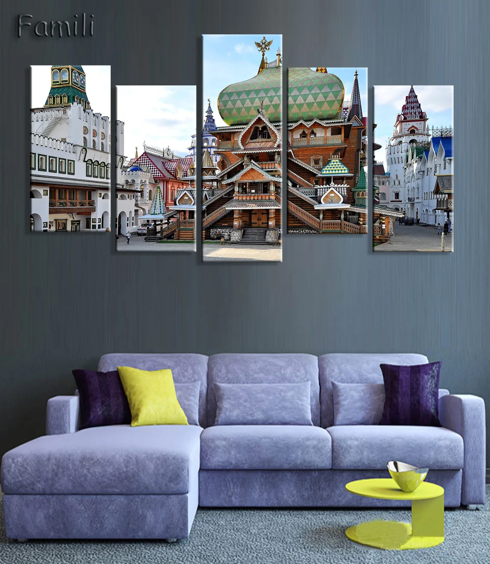 5Pieces Moscow Russia architecture city landscape living room home wall modern art decor wood frame poster,oil painting