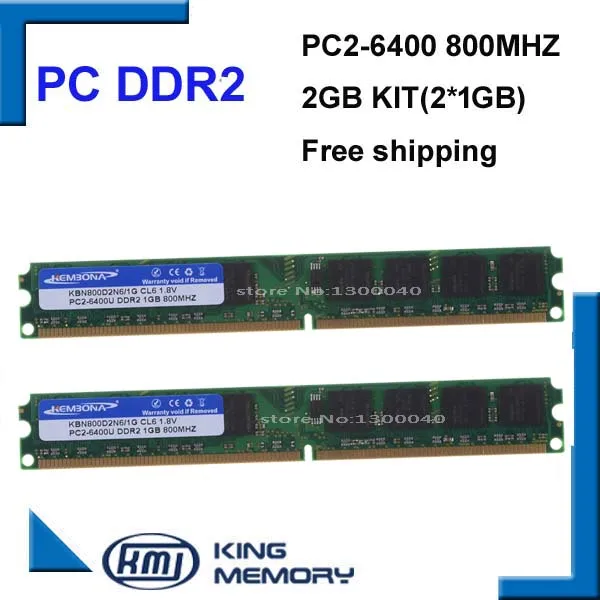 

KEMBONA free shipping longdimm desktop ddr2 2g 800mhz kit(2pcs ddr2 1gb) full compatible with all motherboard